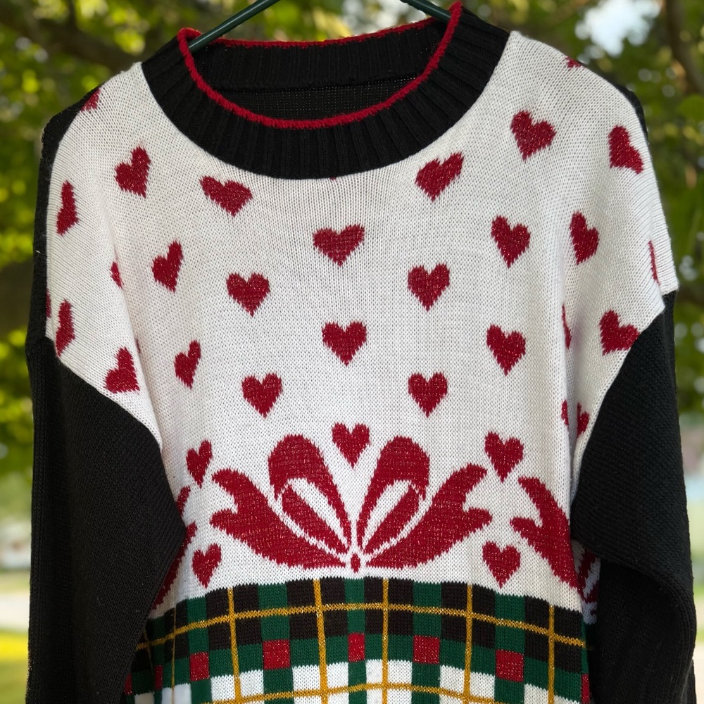 Charming Heart Sweater - Red,‎ Black, and White